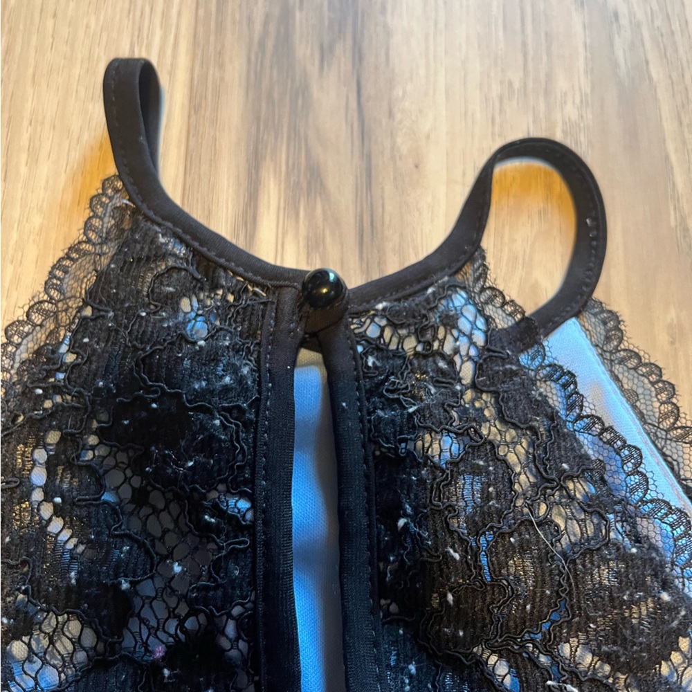 Speechless Black and Blue Lace Halter Mini Dress - Picture 4 of 10